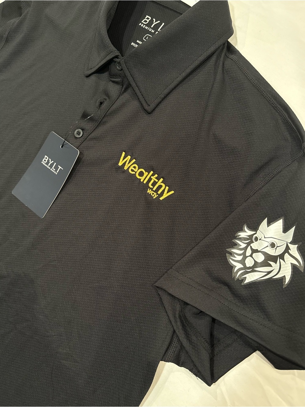 BYLT Drop-Cut Polo Mens Large Black Short Sleeve Stretch Performance Golf Shirt